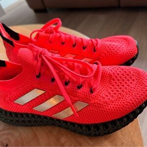 adidas women’s  Neon Pink Knit Sneakers with Silver Stripes